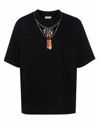 Marcelo Burlon County of Milan Feathers Necklace Over Tee Black Red