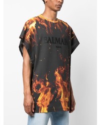 Balmain Flame Print Cotton T Shirt