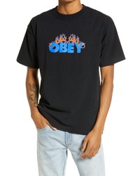 Obey Flames Logo Cotton Graphic Tee
