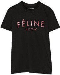 Brian Lichtenberg Fline Meow Glitter Printed Cotton T Shirt