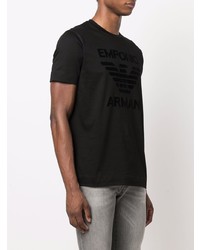 Emporio Armani Flocked Logo Print Cotton T Shirt