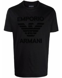 Emporio Armani Flocked Logo Print Cotton T Shirt