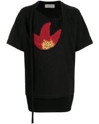 Yohji Yamamoto Floral Embroidered Layered T Shirt
