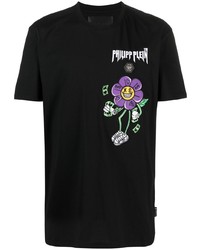 Philipp Plein Flowers Embroidery T Shirt