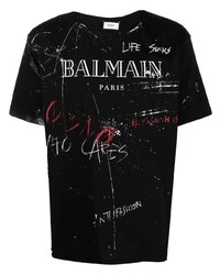 Balmain Graffiti Logo Cotton T Shirt