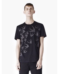 Alexander McQueen Highrise Swallow Print Crew Neck T Shirt