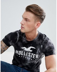 Hollister Iconic Applique Logo Marl Stripe T Shirt In Black