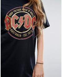 Kiss Tell Oversized Band T Shirt With Acdc Vintage Print
