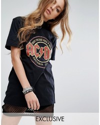 Kiss Tell Oversized Band T Shirt With Acdc Vintage Print