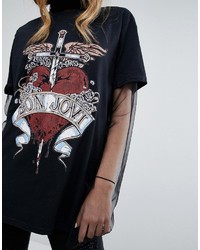 Kiss Tell Oversized Band T Shirt With Vintage Bon Jovi Heart Print