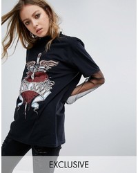 Kiss Tell Oversized Band T Shirt With Vintage Bon Jovi Heart Print