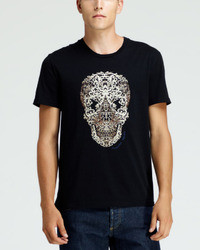 Alexander McQueen Lace Skull Print Short Sleeve Tee Blackoyster