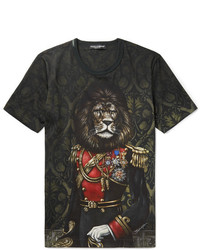 Dolce & Gabbana Lion Printed Cotton Jersey T Shirt