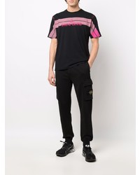 Stone Island Logo Embroidered Striped T Shirt