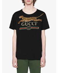 Gucci Logo T Shirt With Leopard