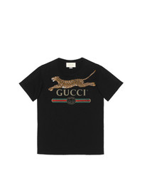 Gucci Logo T Shirt With Leopard