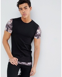 ASOS DESIGN Longline Muscle Fit T Shirt With Scene Print Sleeves And Hem Extender