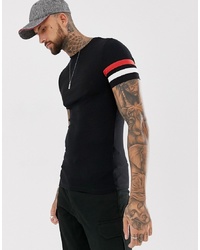 ASOS DESIGN Muscle Fit T Shirt With Sleeve Stripe In Black