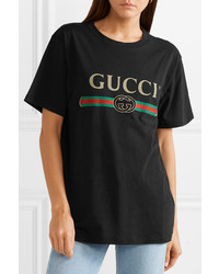 Gucci Oversized Distressed Printed Cotton Jersey T Shirt