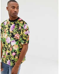 ASOS DESIGN Oversized T Shirt In Velour With All Over Rose And Chain Print