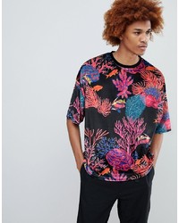 ASOS DESIGN Oversized T Shirt With All Over Coral Print In Velour