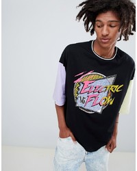 ASOS DESIGN Oversized T Shirt With Retro Print And Contrast Half Sleeve
