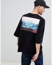 ASOS DESIGN Oversized T Shirt With Woven Sewn On Abstract Patch With Half Sleeve