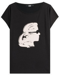 Karl Lagerfeld Painted Karl Head Printed Cotton T Shirt