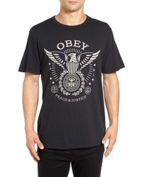 Obey Peace Justice Eagle Graphic Crewneck T Shirt
