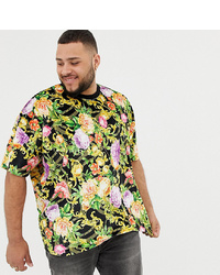 ASOS DESIGN Plus Oversized T Shirt In Velour With All Over Rose And Chain Print