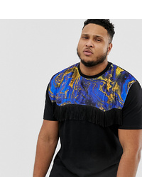 ASOS DESIGN Plus Relaxed T Shirt With Velour Marble Print Yoke And Tassels
