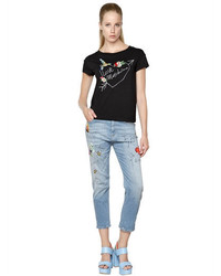 Love Moschino Printed Embroidered Jersey T Shirt