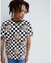 ASOS DESIGN Relaxed T Shirt With All Over Checkerboard And Floral Print
