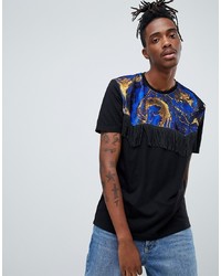 ASOS DESIGN Relaxed T Shirt With Velour Marble Print Yoke And Tassels