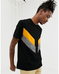 ASOS DESIGN Relaxed T Shirt With Woven Check Cut And Sew Panels