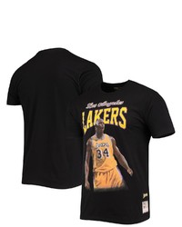 Mitchell & Ness Shaquille Oneal Black Los Angeles Lakers Hardwood Classics Courtside Player T Shirt