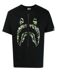 BAPE BLACK *A BATHING APE® Shark Camouflage Cotton T Shirt