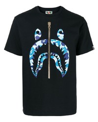 BAPE BLACK *A BATHING APE® Shark Camouflage Cotton T Shirt