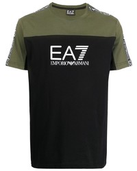 Ea7 Emporio Armani Shoulder Trim Logo Print T Shirt