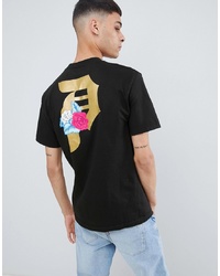 Primitive Skateboarding Flores T Shirt With Rose Logo Back Print In Black