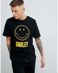 Pull&Bear Smiley Face Slogan Crew Neck T Shirt In Black