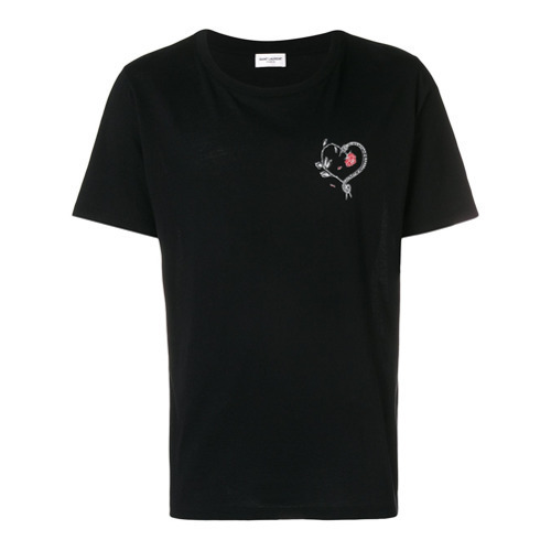 Saint Laurent Snake And Rose Heart Motif T Shirt, $450 | farfetch