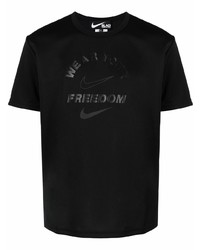 Black Comme Des Garçons Swoosh Print Slogan T Shirt