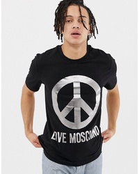 Love Moschino T Shirt In Black With Peace Logo