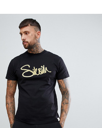 Siksilk T Shirt In Black With Signature Gold Logo