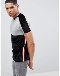 ASOS DESIGN T Shirt With Colourblocking In Velour And Side Taping Marl
