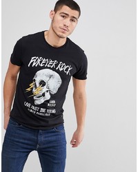 Solid T Shirt With Forever Rock Skull Print