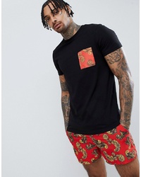 ASOS DESIGN T Shirt With Printed Woven Baroque Pocket Co Ord