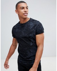 ASOS DESIGN T Shirt With Roll Sleeve And Pigt Wash In Black
