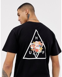 HUF T Shirt With Triple Triangle Japanese Floral Back Print In Black